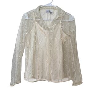 Talbots Kids Ivory Shirt Button Up Embroidered Embellished Sheer Girls 16